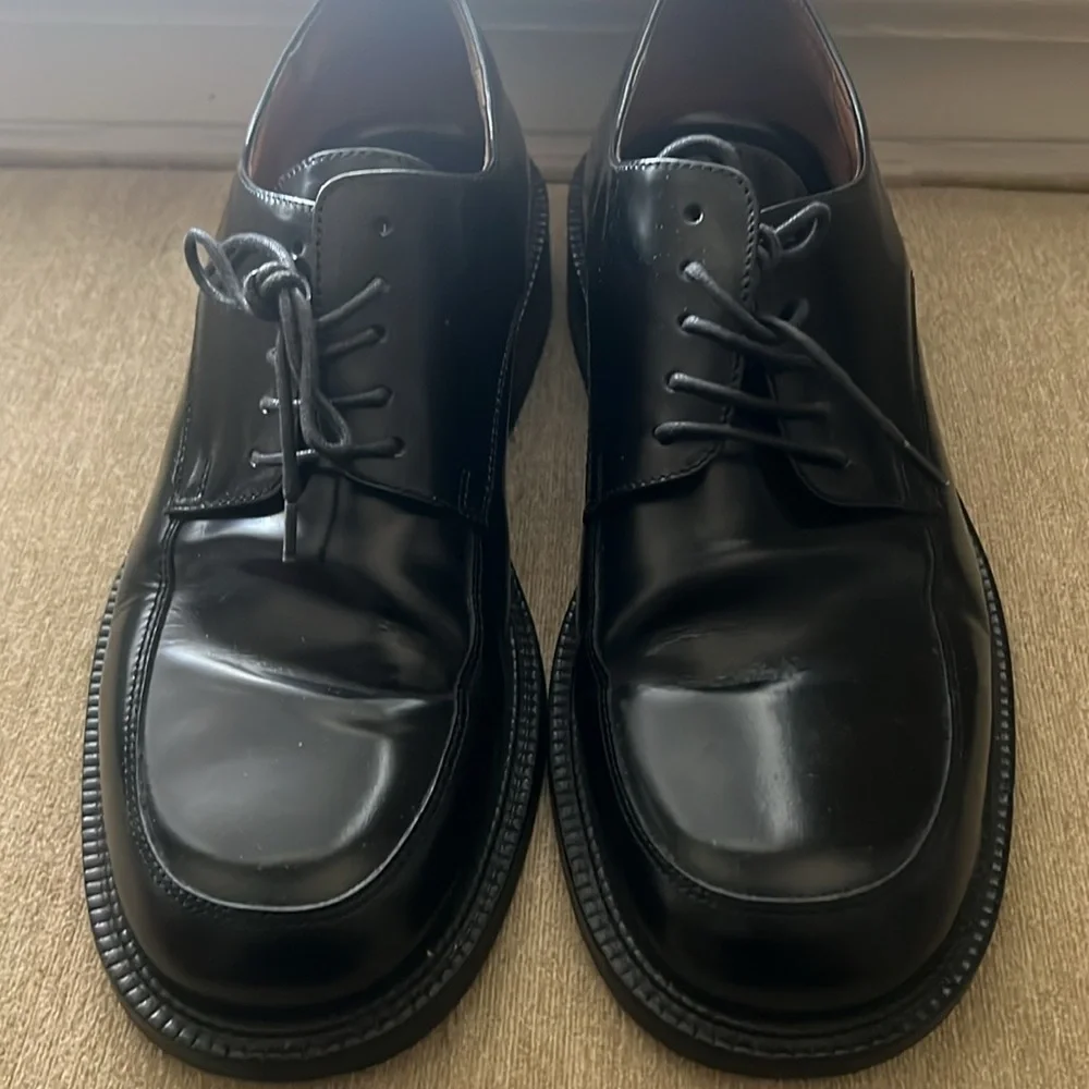 Banana Republic Oxford Black Leather Apron Round Toe Lace Up Shoes Italy